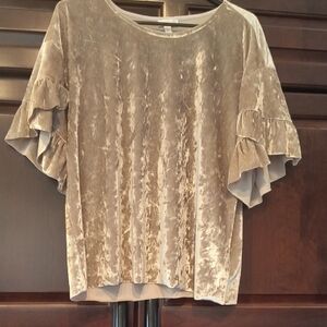 Charming Charlie Gold Velvet Ruffle Blouse